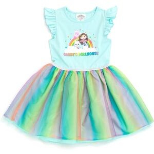 Gabby's Dollhouse Rainbow Tulle Dress - Aqua Top